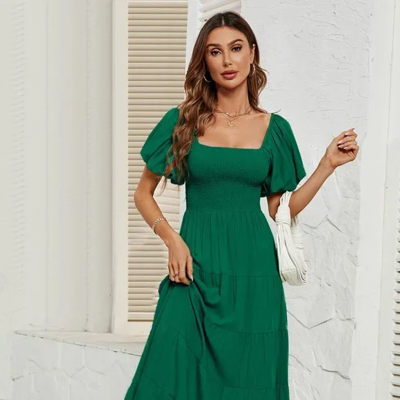 LT&SB | Dresses | Smocked Square Neck Puff Sleeve Dress